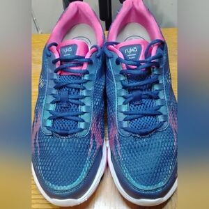 Ryka Womens 9.5 Devotion Plus 2 Walking Sneakers Blue Pink Comfort Athletic Shoe